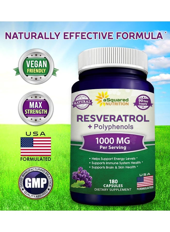 aSquared Nutrition Natural Resveratrol with Red Wine Extract - 180 Capsules - Trans Resveratrol Antioxidant Supplement Pills for Pure Heart Health - Extra Strength Trans-Resveratrol - Image 5