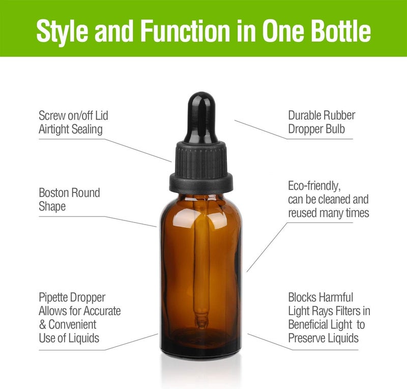 Hyber&Cara 5ml Amber Glass Bottle with Dropper Pipette for Essential Oil Aromatherapy Blends Glass Dropper Bottles, Pack of 12 - Image 5