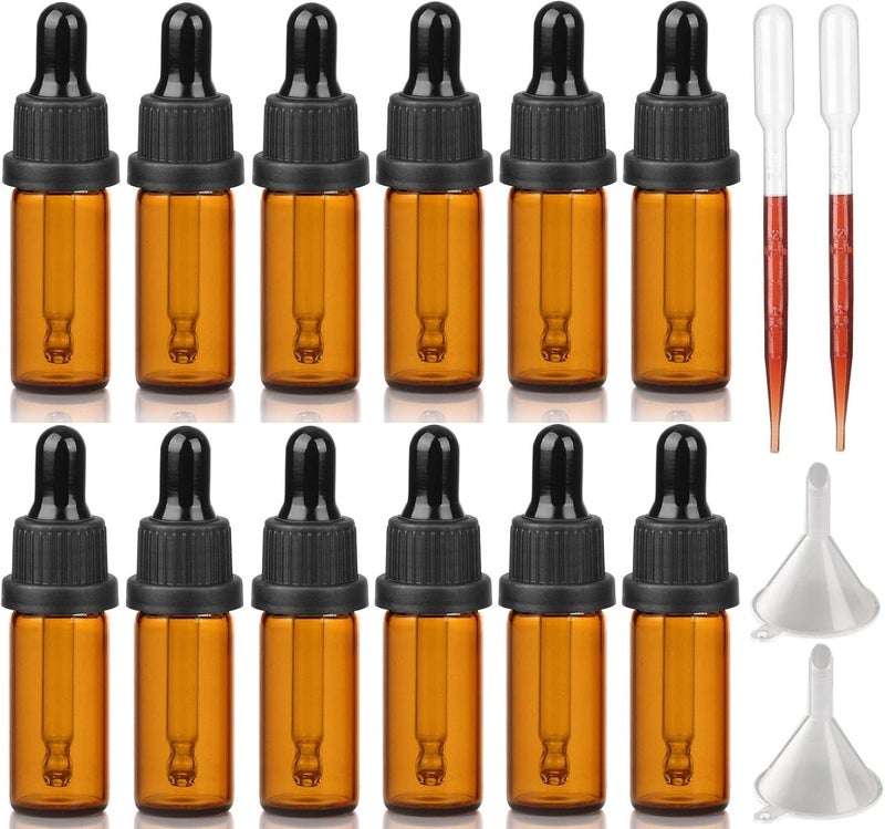 Hyber&Cara 5ml Amber Glass Bottle with Dropper Pipette for Essential Oil Aromatherapy Blends Glass Dropper Bottles, Pack of 12 - Image 1