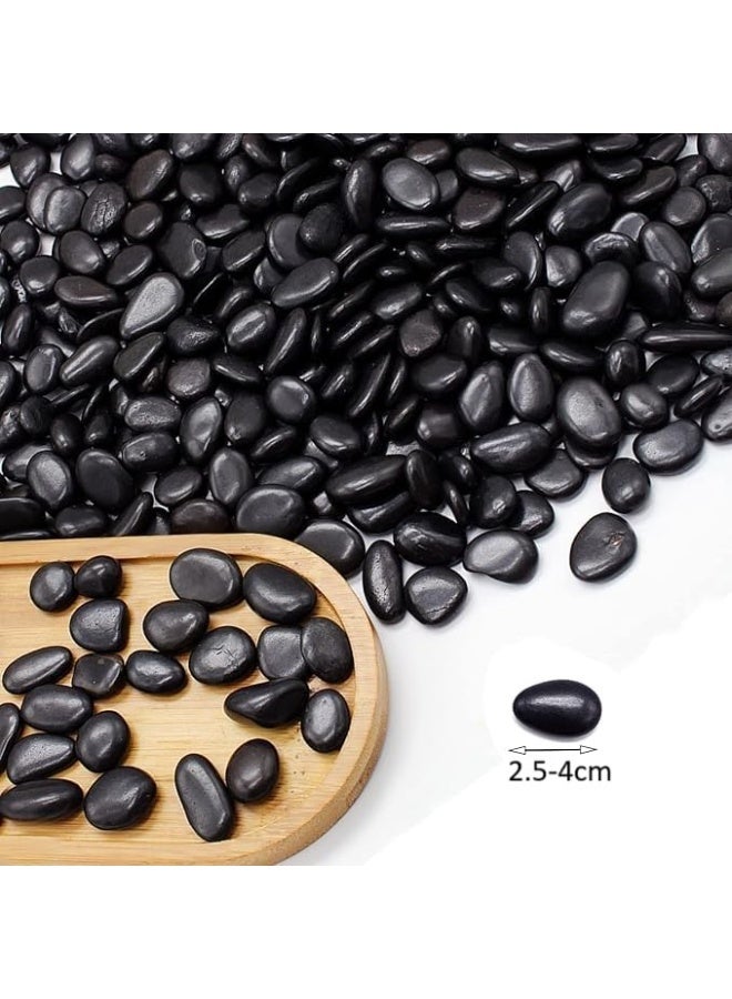 Black Decorative Medium Size Stones Smooth & Polished Pebbles for Aquarium Garden Landscaping Plants and Home Interior & Exterior Decoration Durable Rocks Gravel for Decor (Medium - 1kg) - Image 2