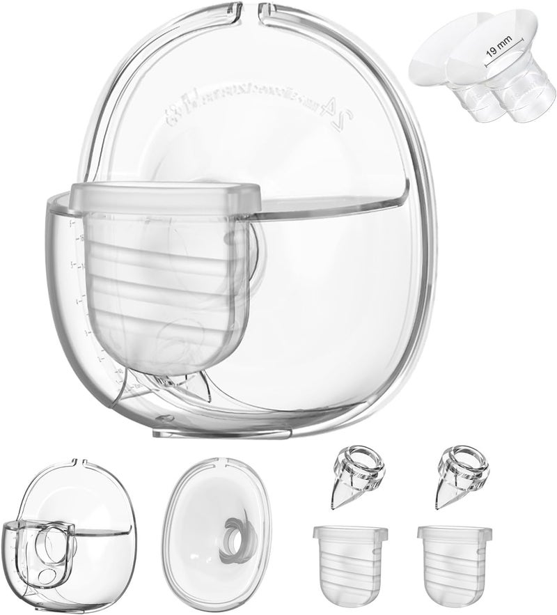 Gowing قطع غيار مضخة الثدي القابلة للارتداء كوب جمع الحليب متوافق مع مضخة Lansinoh Discreet Duo Nuliie S32 تشمل صمام بطة 24 مم فلانج غشاء سيليكون رابط 19 مم إدخالات فلانج - Image 1