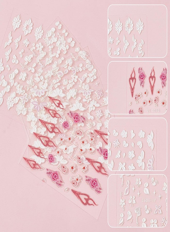 NICENEEDED 5D Embossed Flowers Nail Stickers, 5 Sheets Spring Floral Nail Art Supplies, Self-Adhesive Manicure Art Design, Floral Manicure Decals Accessories for Women - Image 3