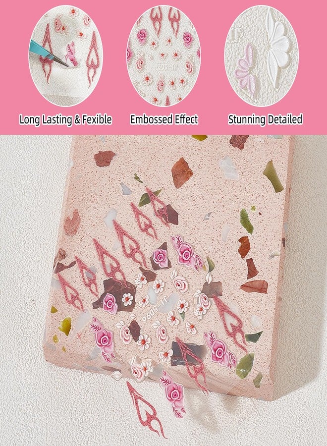 NICENEEDED 5D Embossed Flowers Nail Stickers, 5 Sheets Spring Floral Nail Art Supplies, Self-Adhesive Manicure Art Design, Floral Manicure Decals Accessories for Women - Image 5