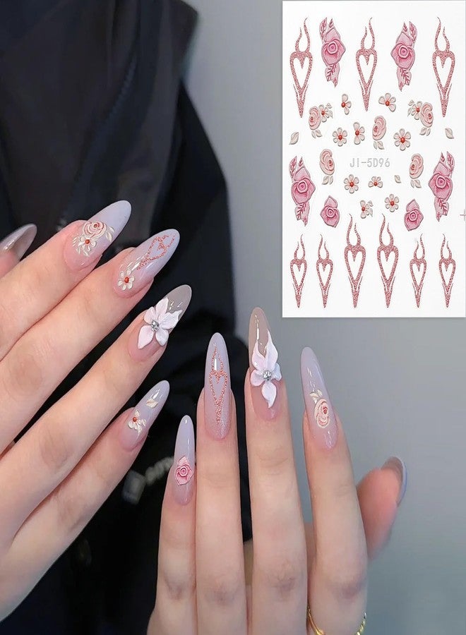 NICENEEDED 5D Embossed Flowers Nail Stickers, 5 Sheets Spring Floral Nail Art Supplies, Self-Adhesive Manicure Art Design, Floral Manicure Decals Accessories for Women - Image 4