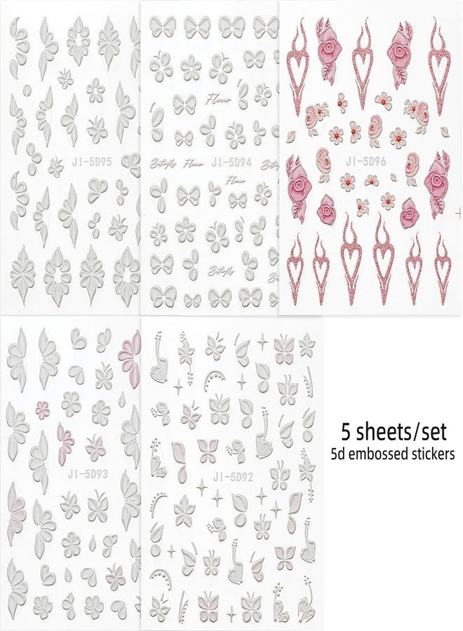 NICENEEDED 5D Embossed Flowers Nail Stickers, 5 Sheets Spring Floral Nail Art Supplies, Self-Adhesive Manicure Art Design, Floral Manicure Decals Accessories for Women - Image 2