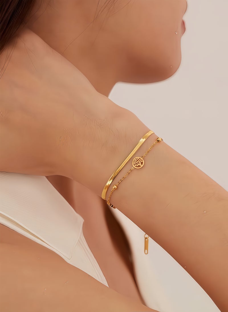 سوار شجرة الحياة للنساء - سلسلة أنيقة من الفولاذ المقاوم للصدأ مطلية بالذهب، هدية مجوهرات ملهمة لها - Image 1