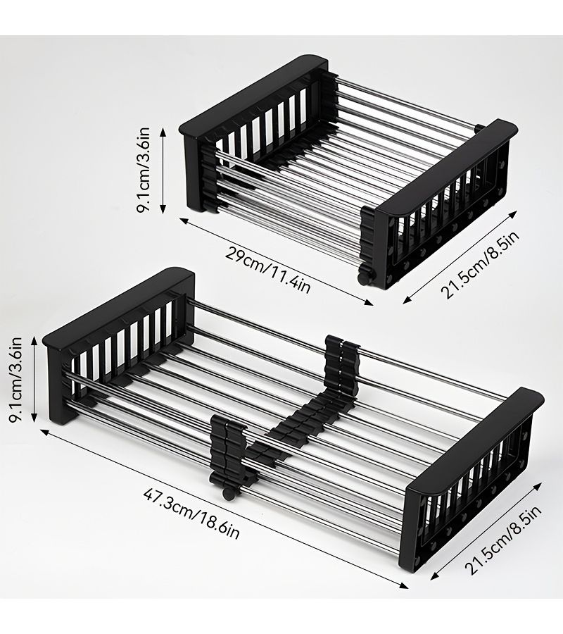 Black Expandable Stainless Steel Sink Organizer With No Drainage Design - Image 4