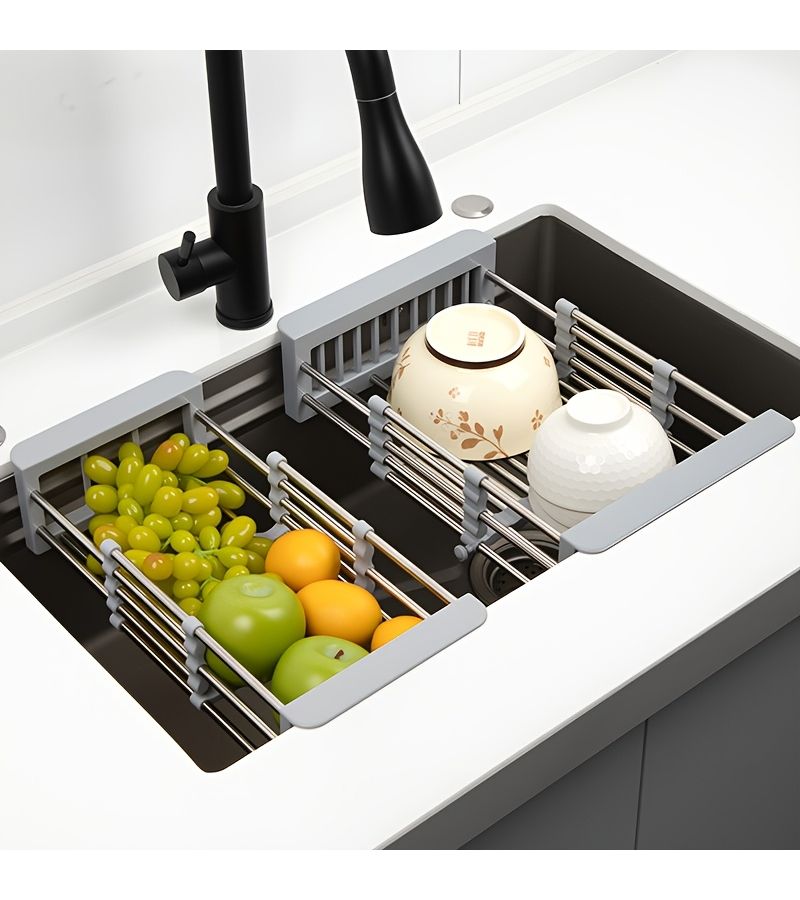 Black Expandable Stainless Steel Sink Organizer With No Drainage Design - Image 2