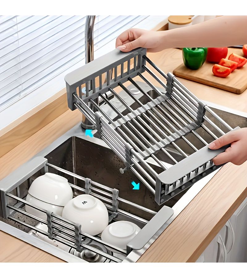 Black Expandable Stainless Steel Sink Organizer With No Drainage Design - Image 5