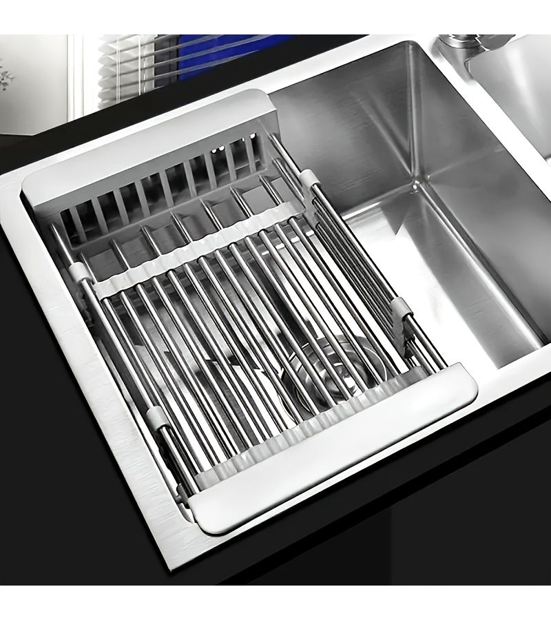 Black Expandable Stainless Steel Sink Organizer With No Drainage Design - Image 1