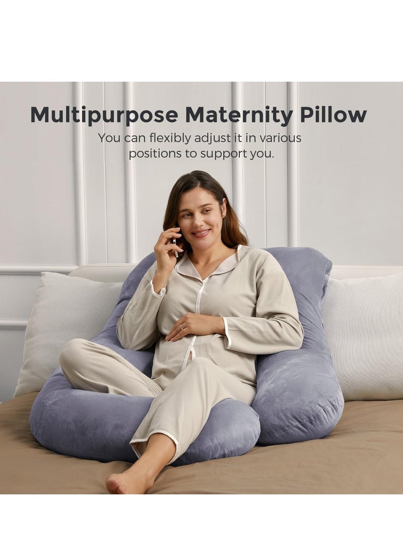 ZAPRUS U Shaped Pregnancy Pillow for Sleeping – Full Body Maternity Pillow with Removable Washable Cover – Support for Back, Belly, Hips & Legs – Soft Cotton Filling – Pregnancy Pillow For Pregnant Women & Side Sleepers - Grey color. - Image 4