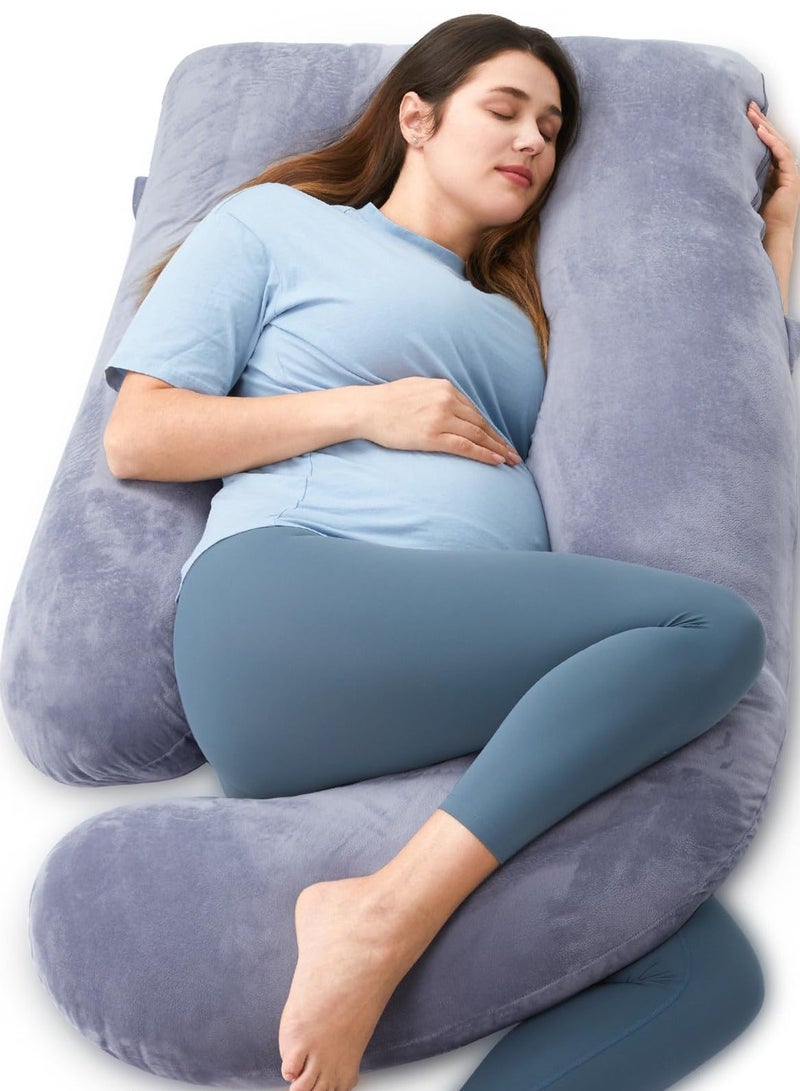 ZAPRUS U Shaped Pregnancy Pillow for Sleeping – Full Body Maternity Pillow with Removable Washable Cover – Support for Back, Belly, Hips & Legs – Soft Cotton Filling – Pregnancy Pillow For Pregnant Women & Side Sleepers - Grey color. - Image 1
