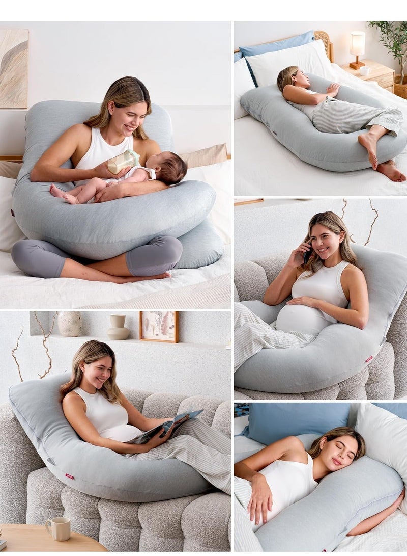 Zaprus Premium G-Shaped Maternity Pillow – High-Density Plush Fiber Filling Pregnancy Body Pillow for Back, Hips & Belly Support – Ergonomic Full Body Design with Washable Cover (Grey) - Image 5