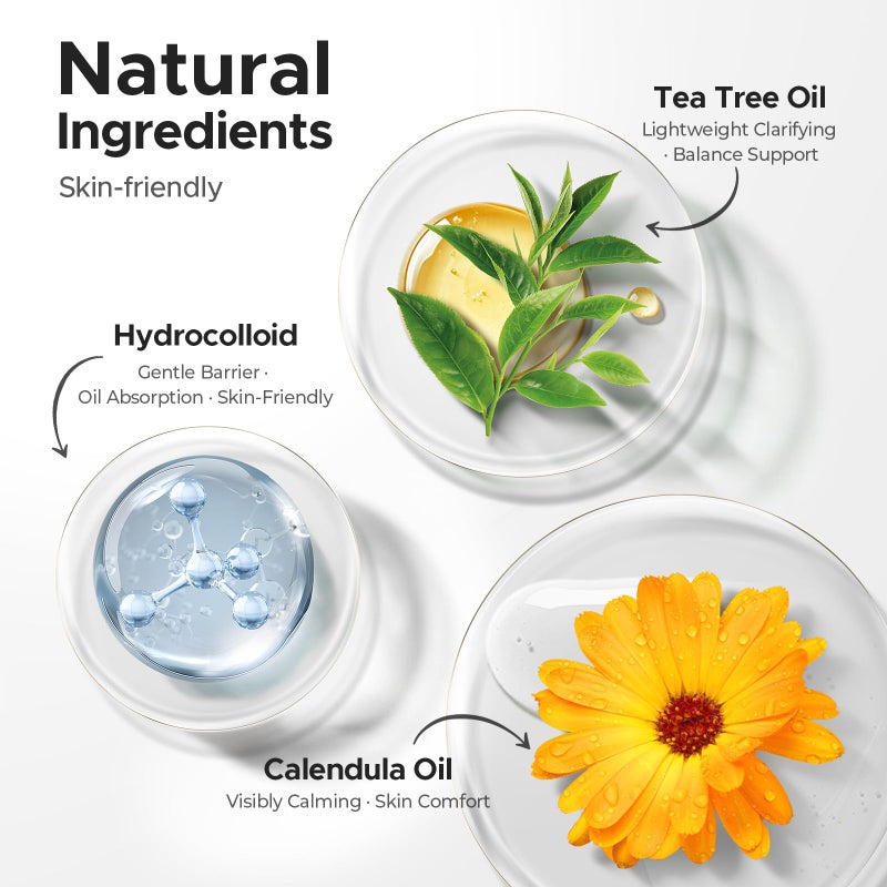 TKTK Hydrocolloid Acne Patches, Pimple Patches for Face with Tea Tree & Calendula Oil - 4 Sizes Clear Cover Stickers, Invisible for Day & Night Use (180 Count) - Image 2