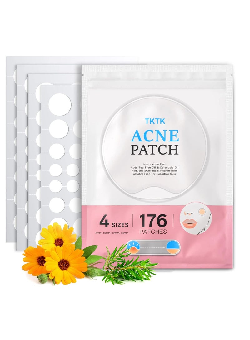 TKTK Pimple Patches Acne Patches for Face, 4 Sizes 176 Patches Hydrocolloid Acne Cover Patch, Clear Easy To Peel Acne Absorbing Zit Patch with Tea Tree & Calendula Oil  - Image 1
