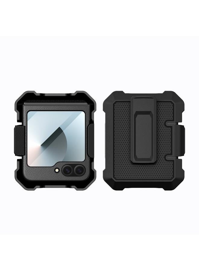 S-TOP Case For Samsung Galaxy Z Flip6 PC Hybrid PU Leather Phone Case with Back Clip Holder - Image 1