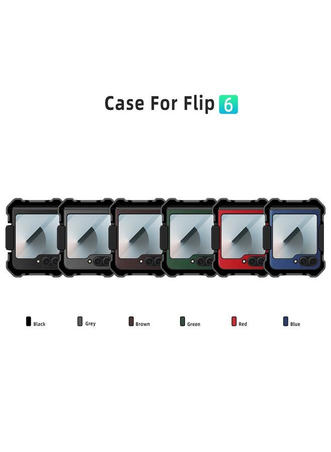 S-TOP Case For Samsung Galaxy Z Flip6 PC Hybrid PU Leather Phone Case with Back Clip Holder - Image 2