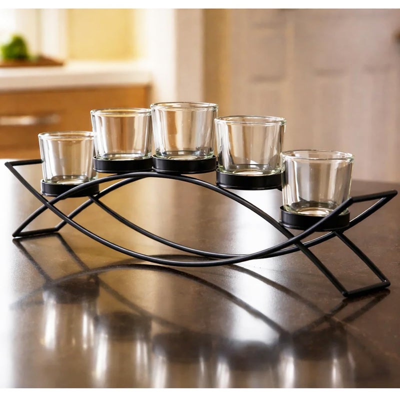 Seraphic Iron Arch Table Centerpiece Decorations Long Candle Holder for Christmas, Weddings, Patio, Kitchen, Dining Room, and Coffee Tables, Black, Red Chunky 5 Cups - Image 1