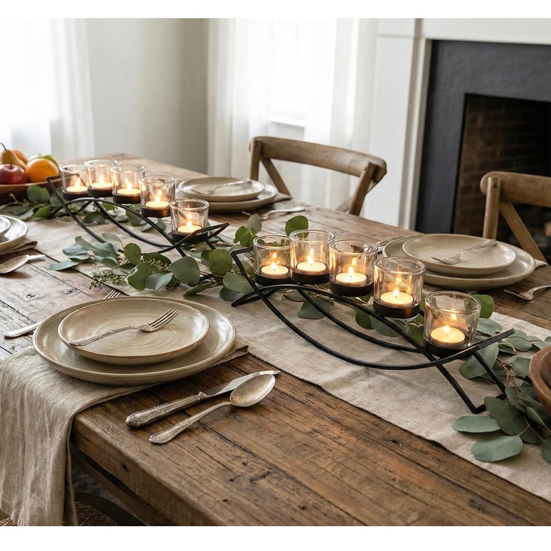 Seraphic Iron Arch Table Centerpiece Decorations Long Candle Holder for Christmas, Weddings, Patio, Kitchen, Dining Room, and Coffee Tables, Black, Red Chunky 5 Cups - Image 4