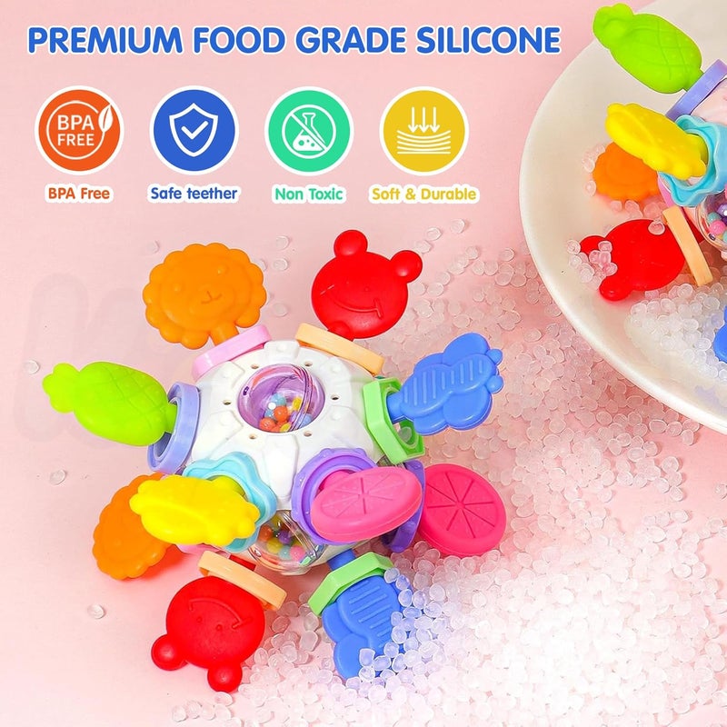 Kidology Baby Teether Silicone Ball Toy for 6-12 Months Babies, Multiple Sensory Teething Ball, Infant Rattles Developmental Toys Gifts for 1 2 Year Old Boys Girls, teether Toys for Babies, Toddlers - Image 5