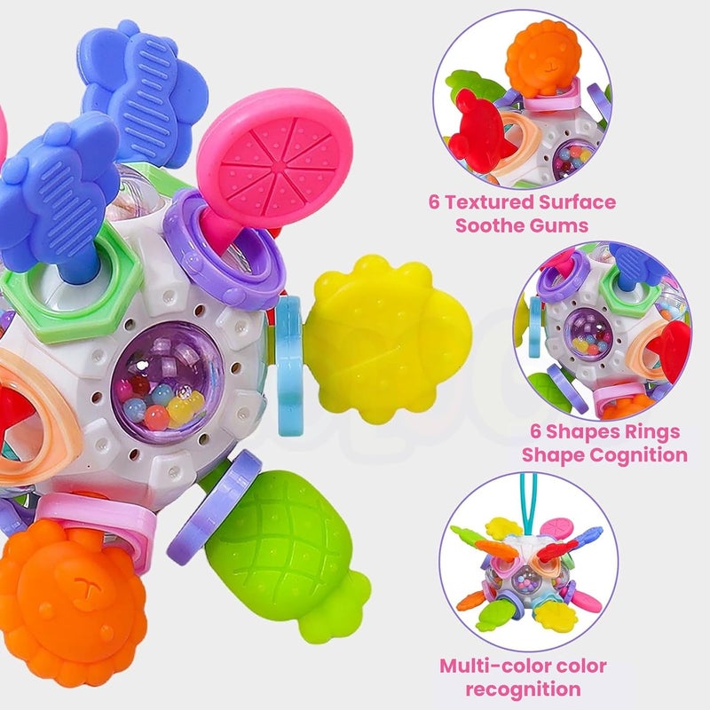 Kidology Baby Teether Silicone Ball Toy for 6-12 Months Babies, Multiple Sensory Teething Ball, Infant Rattles Developmental Toys Gifts for 1 2 Year Old Boys Girls, teether Toys for Babies, Toddlers - Image 4