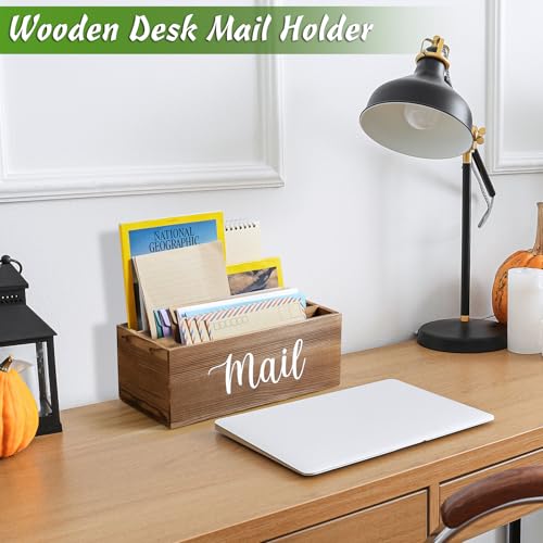 DRASTAR Mail Organizer Countertop Mail Holder with 3 Slots Mail Sorter Organizer for Desk Envelope Holder for Home Office Burnt Wood - Image 3
