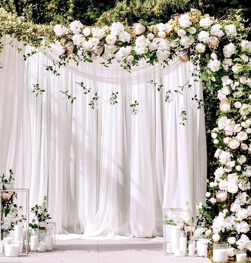 B.Cool White Backdrop Curtain Chiffon Backdrop 10ft x 10ft Sheer Backdrop for Wedding Arch Birthday Party Banquet Outdoor Decorations - Image 1