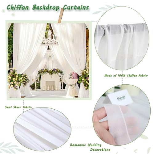 B.Cool White Backdrop Curtain Chiffon Backdrop 10ft x 10ft Sheer Backdrop for Wedding Arch Birthday Party Banquet Outdoor Decorations - Image 3