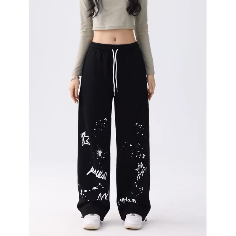 Wei Pants Retro Men'S And Women'S Summer Hip-Hop Drawstring American Graffiti Straight Casual Pants Thin Wide-Leg Pants