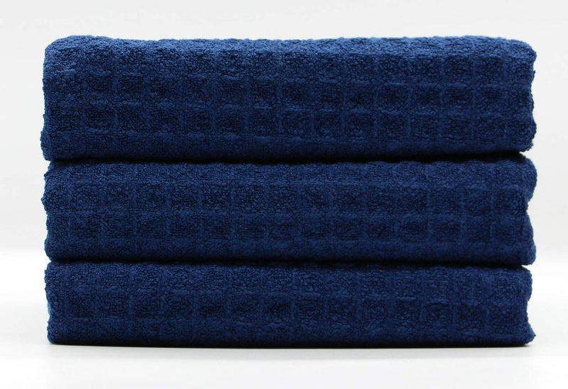 VeraSong Waffle Weave Kitchen Towels - Thick Microfiber Absorbent Tea & Dish Drying Towels - Lint Free - 16Inch x 24Inch - 3 Pack Navy Blue - Image 2