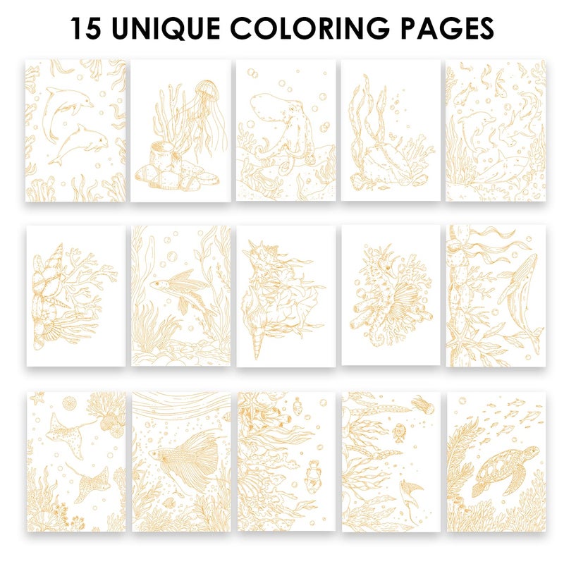 Grabie Watercolor Coloring Book, 15 Sheets A5 (8.3 x 5.8),Watercolor Book for Adults: Ignite Your Artistic Expression on 100% Cotton Paper (Ocean) - Image 5
