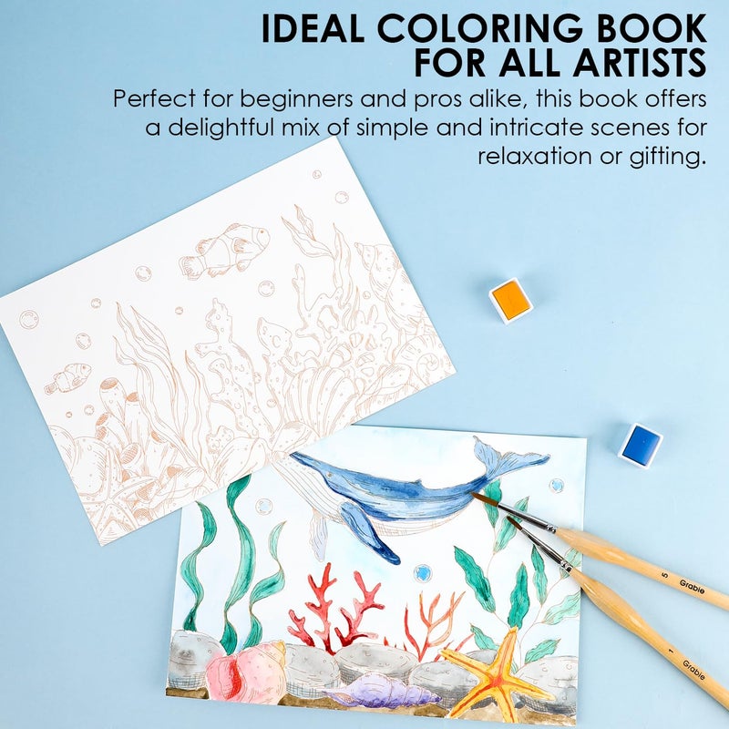 Grabie Watercolor Coloring Book, 15 Sheets A5 (8.3 x 5.8),Watercolor Book for Adults: Ignite Your Artistic Expression on 100% Cotton Paper (Ocean) - Image 4
