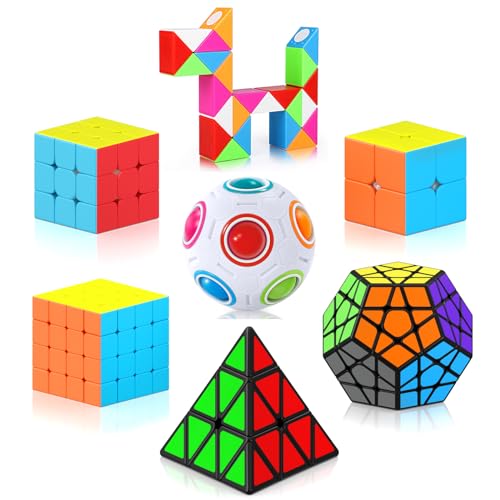 Vdealen Speed Cube Set 7 Pack Puzzle Cube Bundle Fidget Ball 2x2 3x3 4x4 Pyramid Dodecahedron Rainbow Snake Magic Cube Smooth Cube Game Toys Gift for Kids Adults - Image 1