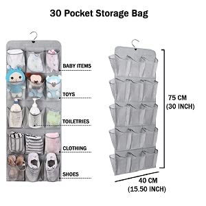 VALAMJI VALAMJI Multifunction Double Sided Space Shaving Hanging 30 Pocket Socks Underwear Bra Innerwear Closet Wardrobe Storage Hanger Organizer 1 PCS Grey - Image 5