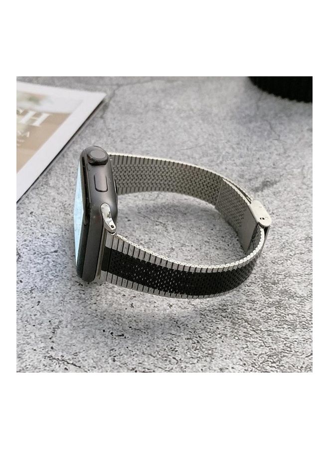NIBEMINENT Small Waist Steel Replacement Strap Watchband For Apple Watch Series 7/6/SE/5/4/3/2/1 38/40/41mm Silver/Black - Image 1