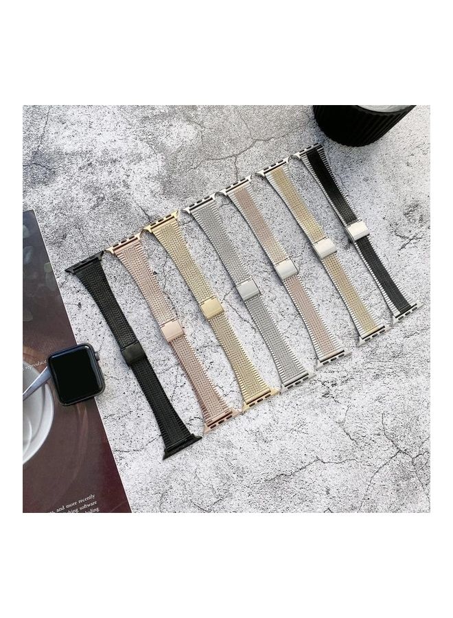 NIBEMINENT Small Waist Steel Replacement Strap Watchband For Apple Watch Series 7/6/SE/5/4/3/2/1 38/40/41mm Silver/Black - Image 2