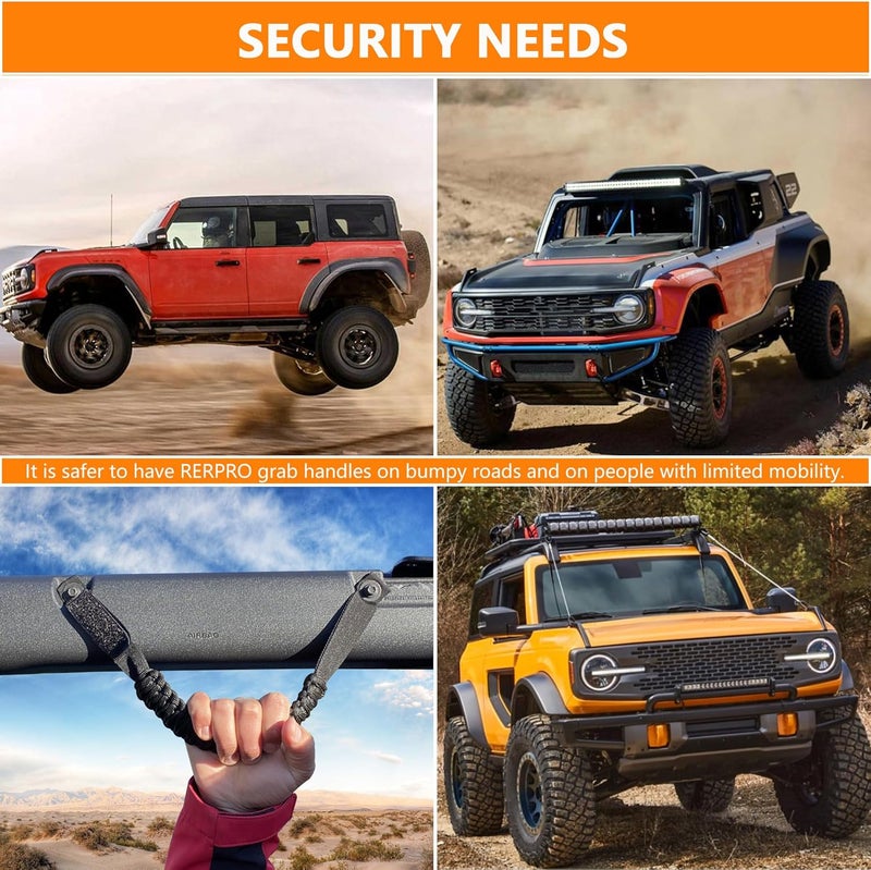 RERPRO Roll Bar Grab Handles for 2021-2022 Ford Bronco - 2 Pack Black Paracord Grip Handle - Image 2