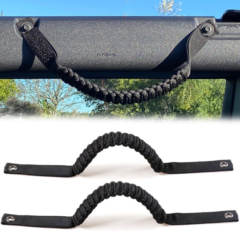 RERPRO Roll Bar Grab Handles for 2021-2022 Ford Bronco - 2 Pack Black Paracord Grip Handle - Image 1