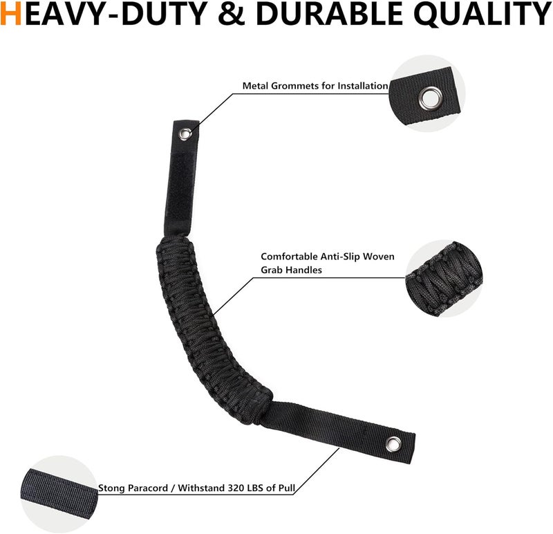 RERPRO Roll Bar Grab Handles for 2021-2022 Ford Bronco - 2 Pack Black Paracord Grip Handle - Image 5