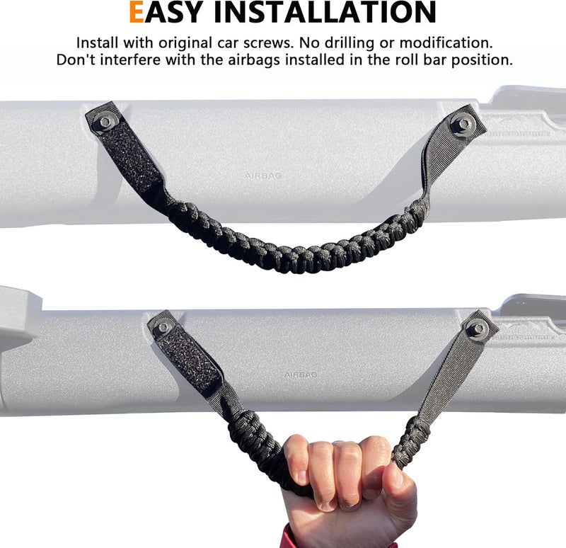 RERPRO Roll Bar Grab Handles for 2021-2022 Ford Bronco - 2 Pack Black Paracord Grip Handle - Image 3
