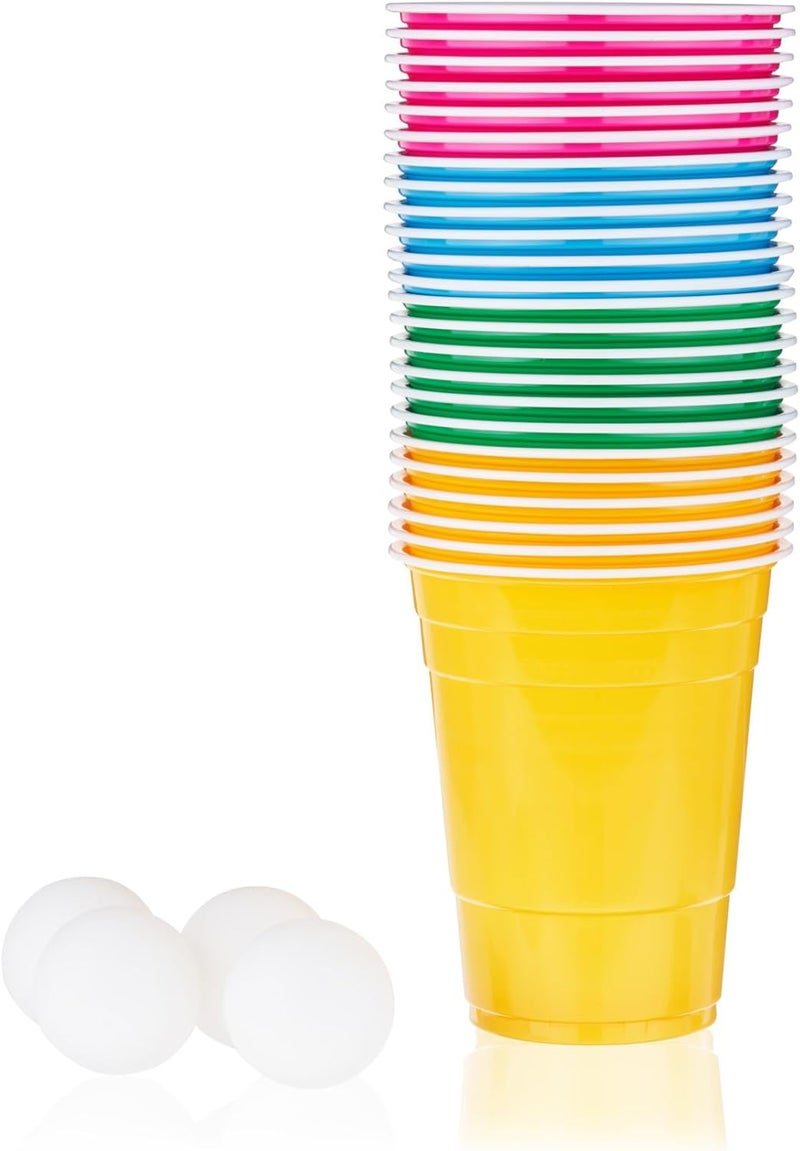 True Neon Kit, Beer Multicolor Set of 24 Cups and 4 Ping Pong Balls, Set of 1, Assorted - Image 4