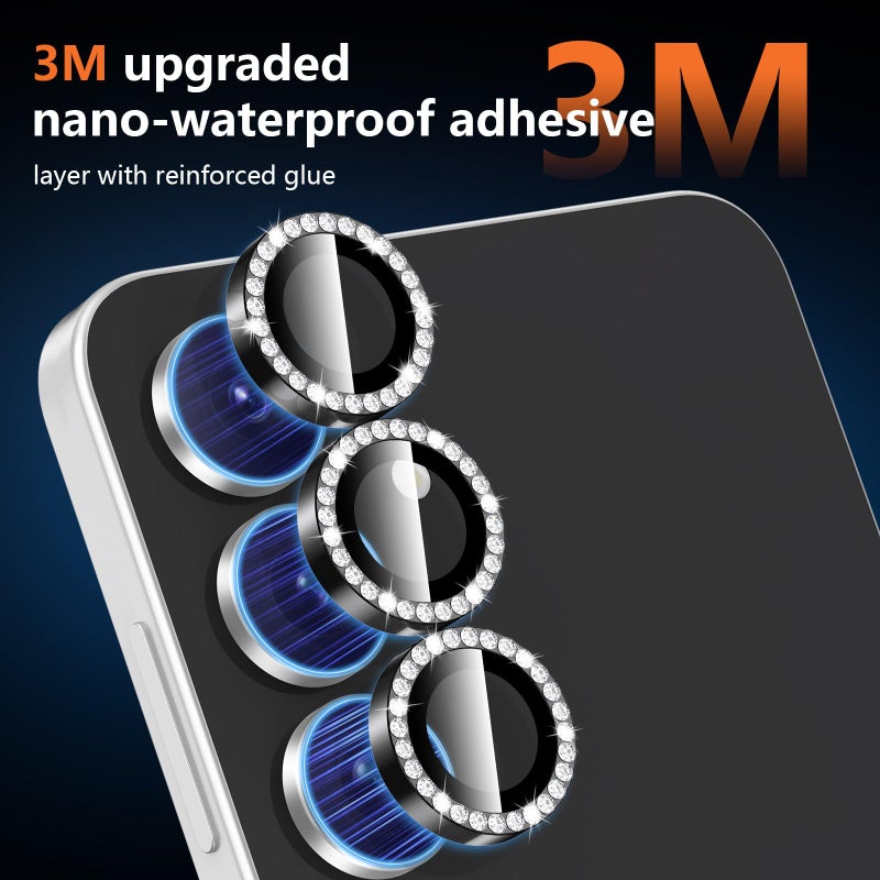 Avocase for Samsung Galaxy S25 FE Camera Lens Protector, Individual Metal Ring Tempered Glass Lens Cover, [Strong Adsorption] Scratch Resistant Ultra-Thin HD Clear Lens Cover, 1 Set-Black Diamond - Image 4