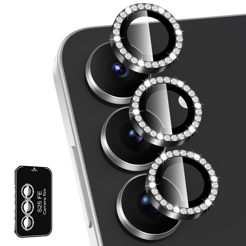 Avocase for Samsung Galaxy S25 FE Camera Lens Protector, Individual Metal Ring Tempered Glass Lens Cover, [Strong Adsorption] Scratch Resistant Ultra-Thin HD Clear Lens Cover, 1 Set-Black Diamond - Image 1