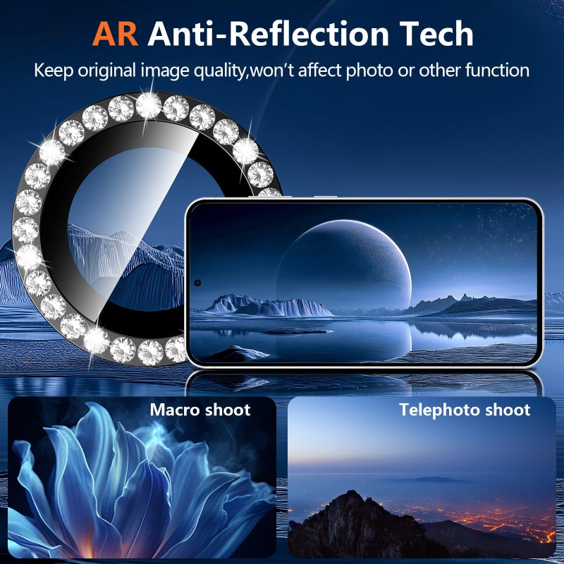 Avocase for Samsung Galaxy S25 FE Camera Lens Protector, Individual Metal Ring Tempered Glass Lens Cover, [Strong Adsorption] Scratch Resistant Ultra-Thin HD Clear Lens Cover, 1 Set-Black Diamond - Image 3