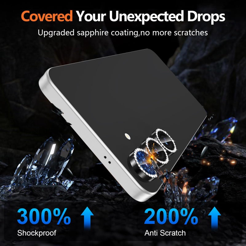 Avocase for Samsung Galaxy S25 FE Camera Lens Protector, Individual Metal Ring Tempered Glass Lens Cover, [Strong Adsorption] Scratch Resistant Ultra-Thin HD Clear Lens Cover, 1 Set-Black Diamond - Image 5