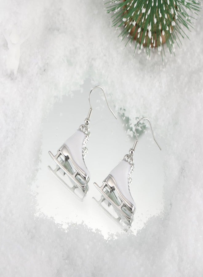 TEAMER 3D Turquoise Crystal Ice Skate Earrings Figure Skating Pendant Skater Earrings Jewelry Gifts for Women (White Enamel) - Image 4
