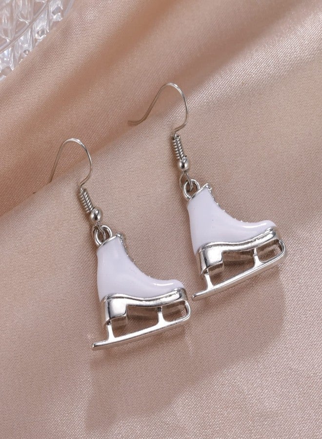 TEAMER 3D Turquoise Crystal Ice Skate Earrings Figure Skating Pendant Skater Earrings Jewelry Gifts for Women (White Enamel) - Image 5