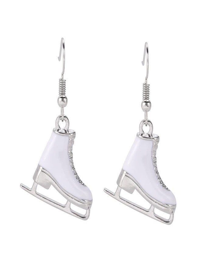 TEAMER 3D Turquoise Crystal Ice Skate Earrings Figure Skating Pendant Skater Earrings Jewelry Gifts for Women (White Enamel) - Image 1