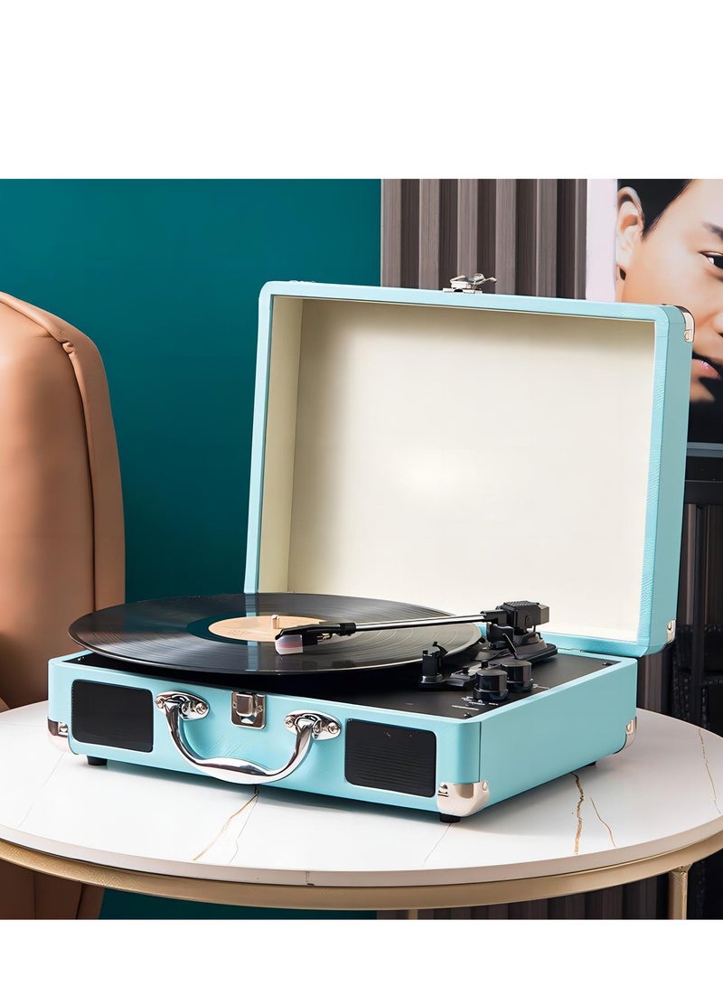 Record Player Vintage 3-Speed Bluetooth Vinyl Turntable with Stereo Speaker, Belt Driven Suitcase Vinyl Record Player - Image 1