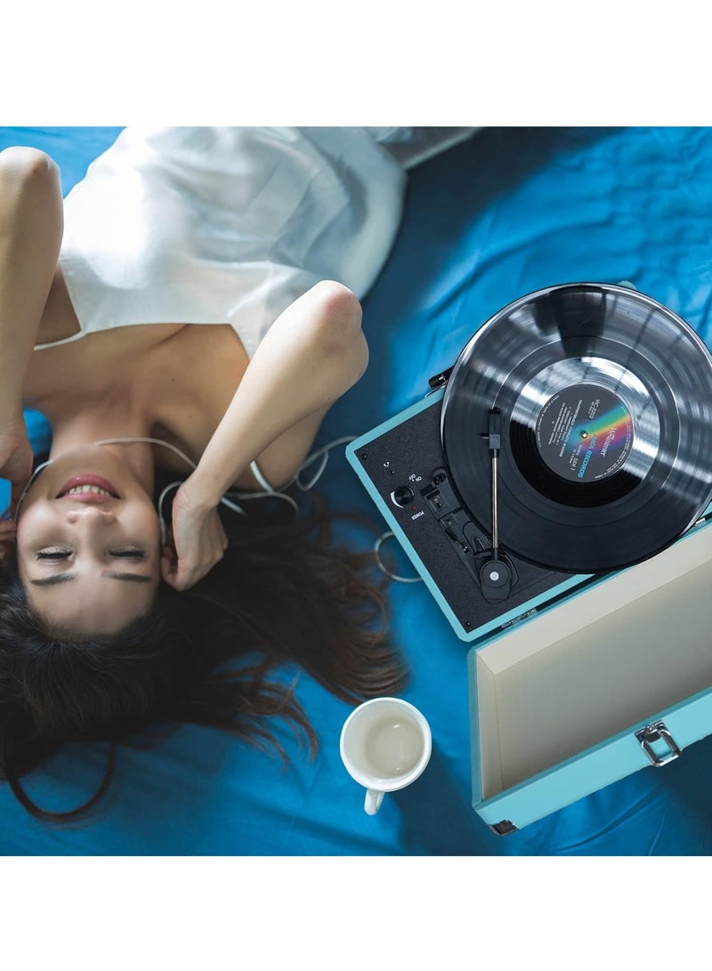 Record Player Vintage 3-Speed Bluetooth Vinyl Turntable with Stereo Speaker, Belt Driven Suitcase Vinyl Record Player - Image 3